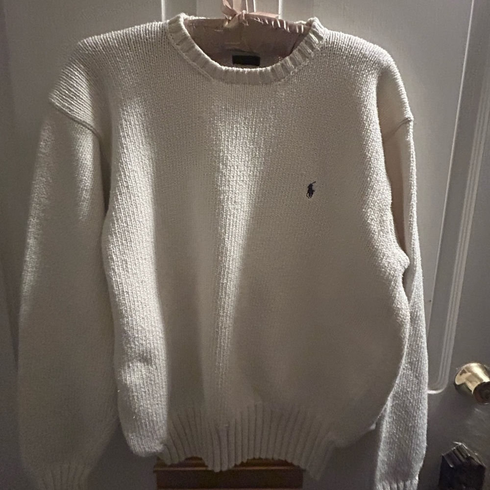 Polo Ralph Lauren Vintage White Sweater Size M Preppy Cottagecore Old Money